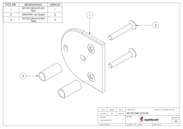 Endhalterung für Geländerpfosten, Platte 120x8mm, mit 2x 20x11mm Langloch, mit 2 Distanzhülsen, Wandabstand: 53mm, für Rohr 42,4mm, Schrauben M10x70, V2A
Endhalterung für Geländerpfosten, Platte 120x100x6mm, mit 2x Langloch 11x15mm, mit 2 Distanzhülsen, W