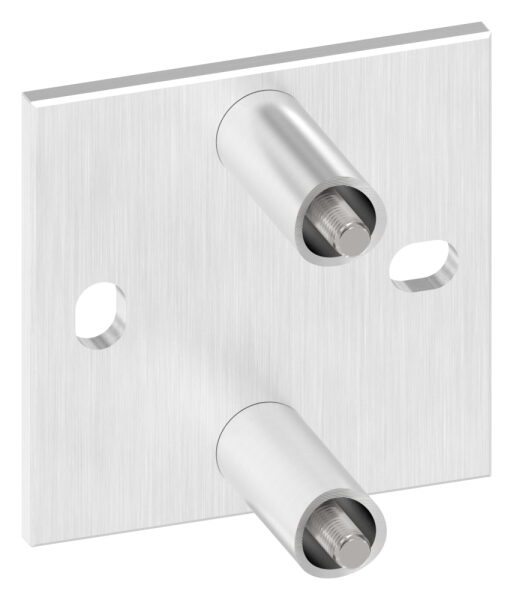 Wandbefestigung für Geländerpfosten, Platte 100x100x6mm, mit 2x Langloch 11x15mm, mit 2 Distanzhülsen, Wandabstand: 50mm, für Rohr 42,4mm, Schrauben M8x65, V2A