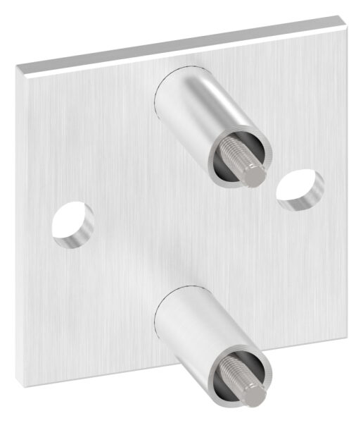 Wandbefestigung für Geländerpfosten, Platte 100x100x8mm, mit 2x Langloch 13x15mm, mit 2 Distanzhülsen, Wandabstand: 50mm, für Rohr 42,4mm, Schrauben M8x65, V2A