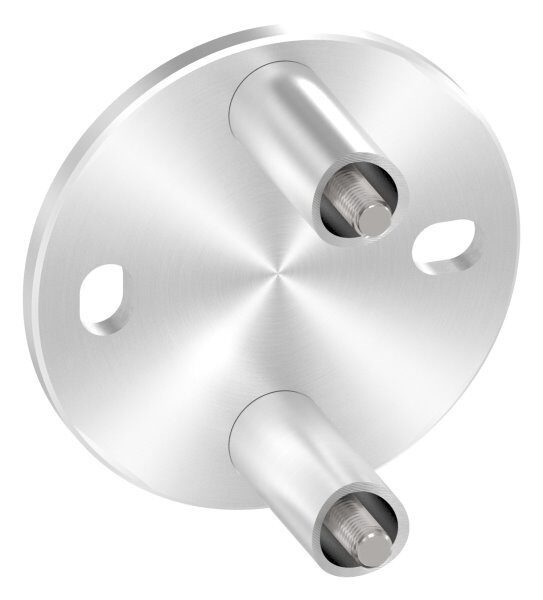 Wandbefestigung für Geländerpfosten, Platte 100x6mm, mit 2x 11mm Bohrung, mit 2 Distanzhülsen, Wandabstand: 50mm, für Rohr 42,4mm, Schrauben M8x70, V4A
