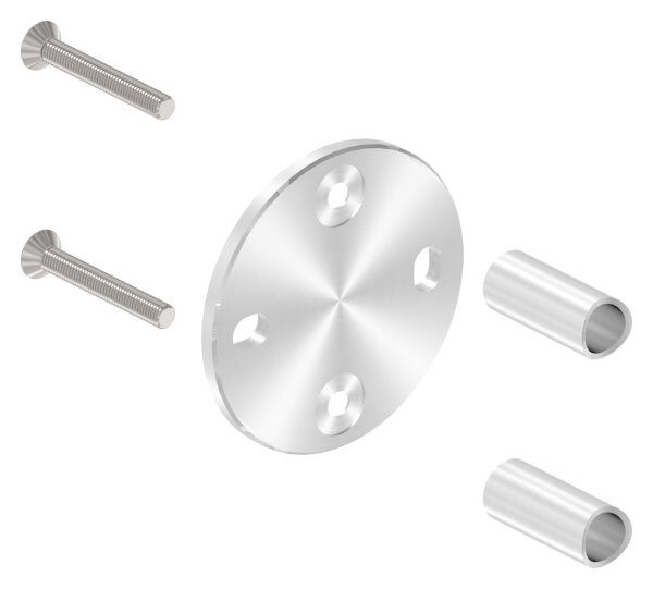 Wandbefestigung für Geländerpfosten, Platte 100x6mm, mit 2x 11mm Bohrung, mit 2 Distanzhülsen, Wandabstand: 50mm, für Rohr 42,4mm, Schrauben M8x70, V4A