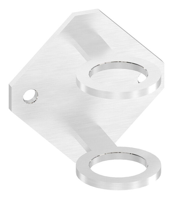 Wandbefestigung für Geländerpfosten, Platte 120x120x6mm als Raute, mit 2x 11mm Bohrung, 2 Durchgangsbohrungen 43mm, zum Anschweißen des Pfostens, Wandabstand 50mm, für Rohr 42,4mm, V2A