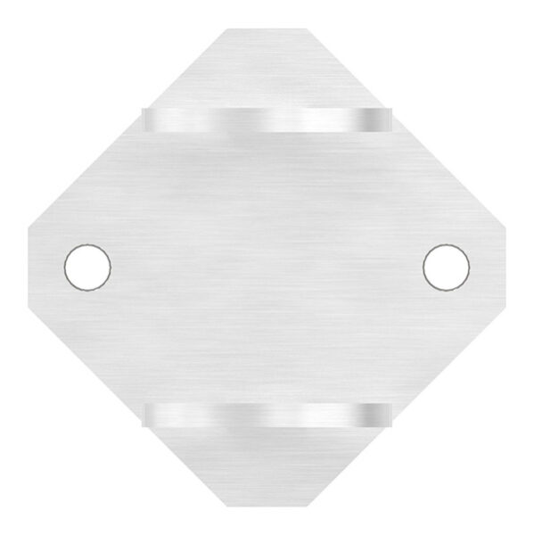 Wandbefestigung für Geländerpfosten, Platte 120x120x6mm als Raute, mit 2x 11mm Bohrung, 2 Durchgangsbohrungen 43mm, zum Anschweißen des Pfostens, Wandabstand 50mm, für Rohr 42,4mm, V2A