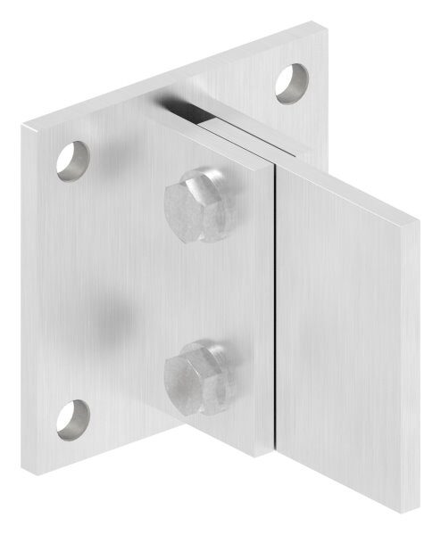 Wandbefestigung für Geländerpfosten, flexibel in alle Richtungen verstellbar, Platte: 120x120x8mm, mit 4x 13mm Bohrungen, Lasche: 100x100x8mm mit 2x 25x13mm Langloch, Wandabstand variabel, V2A