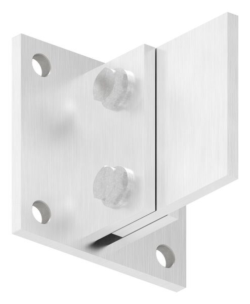 Wandbefestigung für Geländerpfosten, flexibel in alle Richtungen verstellbar, Platte: 120x120x8mm, mit 4x 13mm Bohrungen, Lasche: 100x100x8mm mit 2x 25x13mm Langloch, Wandabstand variabel, V2A
