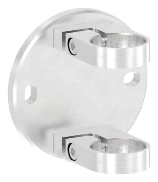 Wandbefestigung für Geländerpfosten, Platte 120x10mm, mit 2x 15x11mm Langloch, mit 2 Spannringen, Wandabstand: 45mm, für Rohr 42,4mm, V2A