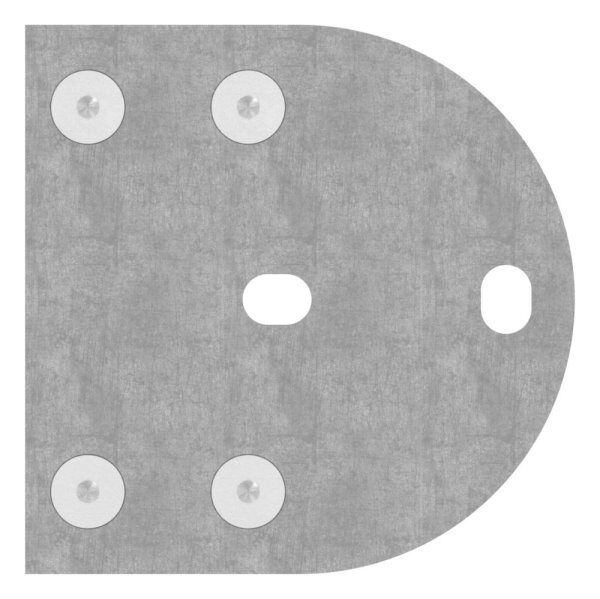 Endhalter für Geländerpfosten, Platte 120x120x10mm, mit 2x 15x11mm Langloch, mit 2 Spannringen, Wandabstand: 45mm, für Rohr 42,4mm, V2A