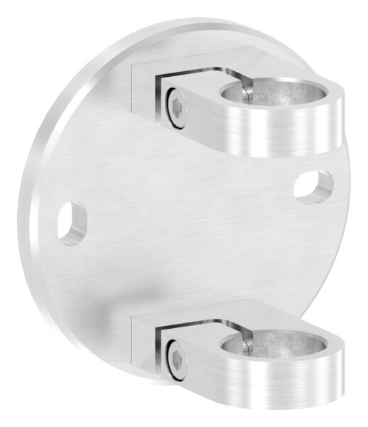 Wandbefestigung für Geländerpfosten, Platte 120x10mm, mit 2x 15x11mm Langloch, mit 2 Spannringen, Wandabstand: 45mm, für Rohr 33,7mm, V2A