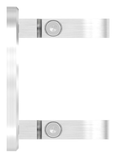 Wandbefestigung für Geländerpfosten, Platte 120x10mm, mit 2x 15x11mm Langloch, mit 2 Spannringen, Wandabstand: 45mm, für Rohr 33,7mm, V2A