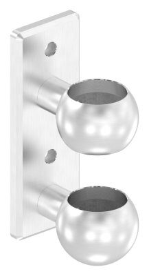 Wandbefestigung für Geländerpfosten, Platte 165x60x10mm, mit 2x 10,5mm Bohrung, mit 2 Distanzbuchsen und Kugelringe, Wandabstand 40mm, für Rohr 42,4mm, V2A