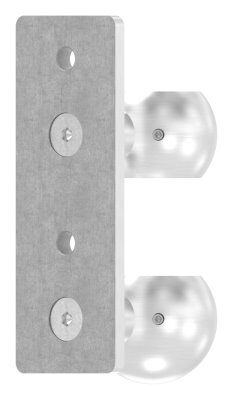 Wandbefestigung für Geländerpfosten, Platte 165x60x10mm, mit 2x 10,5mm Bohrung, mit 2 Distanzbuchsen und Kugelringe, Wandabstand 40mm, für Rohr 42,4mm, V2A