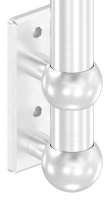 Wandbefestigung für Geländerpfosten, Platte 165x60x10mm, mit 2x 10,5mm Bohrung, mit 2 Distanzbuchsen und Kugelringe, Wandabstand 40mm, für Rohr 42,4mm, V2A