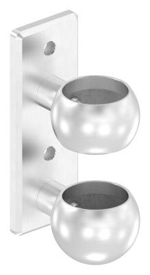 Wandbefestigung für Geländerpfosten, Platte 165x60x10mm, mit 2x 10,5mm Bohrung, mit 2 Distanzbuchsen und Kugelringe, Wandabstand 40mm, für Rohr 48,3mm, V2A