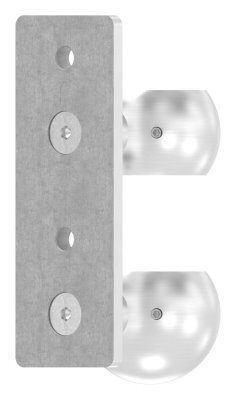 Wandbefestigung für Geländerpfosten, Platte 165x60x10mm, mit 2x 10,5mm Bohrung, mit 2 Distanzbuchsen und Kugelringe, Wandabstand 40mm, für Rohr 48,3mm, V2A