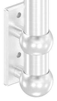Wandbefestigung für Geländerpfosten, Platte 165x60x10mm, mit 2x 10,5mm Bohrung, mit 2 Distanzbuchsen und Kugelringe, Wandabstand 40mm, für Rohr 48,3mm, V2A
