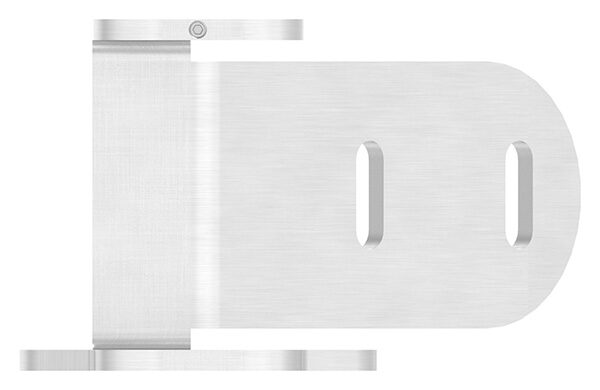 Wandbefestigung für Eck, links, für Geländerpfosten, Lasche 145x76x6mm, mit 2x 30x11mm Langlöcher, mit Flügel für sichere Glasmontage, Wandabstand passend zu 50142-240, für Rohr 42,4mm, V2A