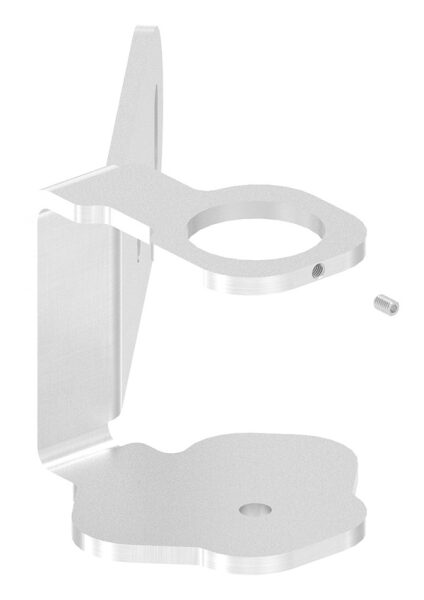 Wandbefestigung für Eck, links, für Geländerpfosten, Lasche 145x76x6mm, mit 2x 30x11mm Langlöcher, mit Flügel für sichere Glasmontage, Wandabstand passend zu 50142-240, für Rohr 42,4mm, V2A