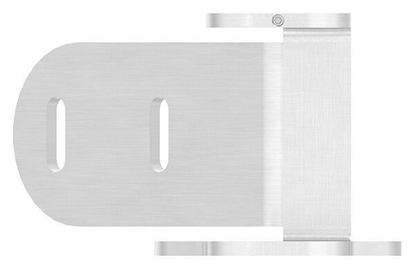 Wandbefestigung für Eck, rechts, für Geländerpfosten, Lasche 145x76x6mm, mit 2x 30x11mm Langlöcher, mit Flügel für sichere Glasmontage, Wandabstand passend zu 50142-240, für Rohr 42,4mm, V2A