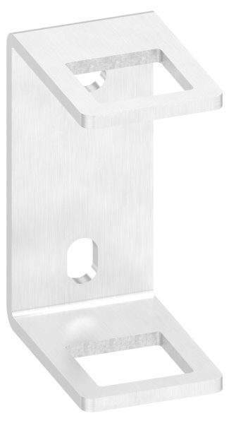 Wandbefestigung für Geländerpfosten, Platte 130x60x6mm, mit 2x Langloch 13x20mm, 2 Quadratlöcher 40,5x40,5mm, zum Anschweißen des Pfostens, Wandabstand 40mm, für Rohr 40x40mm, V2A