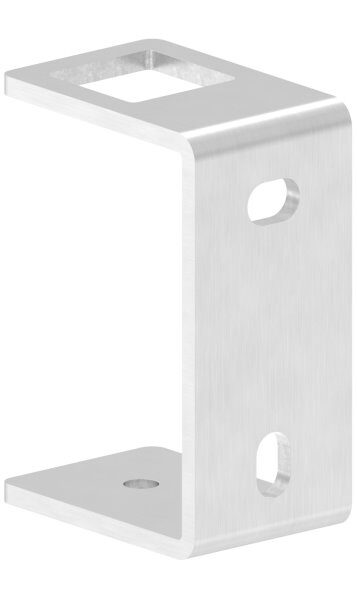 Wandbefestigung für Geländerpfosten, Platte 130x60x6mm, mit 2x Langloch 13x20mm, 1x Bohrungen 40,5mm und 1x 10,5mm, zum Anschweißen des Pfostens, Wandabstand 40mm, für Rohr 40x40mm, V2A