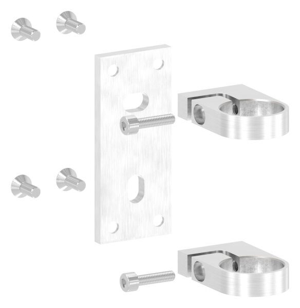 Wandbefestigung für Geländerpfosten zum Spannen, Platte 130x55x8mm, mit 2x Langloch 13x20mm, Wandabstand 43mm, für Rohr 42,4mm, V2A