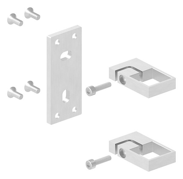 Wandbefestigung für Geländerpfosten zum Spannen, Platte 130x55x8mm, mit 2x Langloch 13x20mm, Wandabstand 47,5mm, für Rohr 40x40mm, V4A