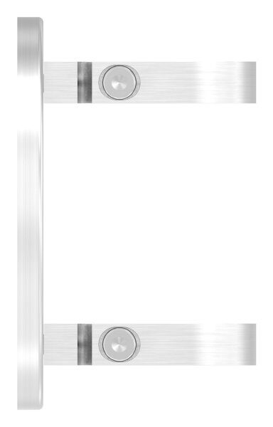 Wandbefestigung für Geländerpfosten, Platte 150x10mm, mit 2x 20x14mm Langloch, mit 2 Spannringen, Wandabstand: 45mm, für Rohr 42,4mm, V2A