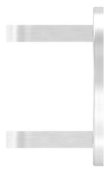 Wandbefestigung für Geländerpfosten, Platte 150x10mm, mit 2x 20x14mm Langloch, mit 2 Spannringen, Wandabstand: 45mm, für Rohr 42,4mm, V2A
