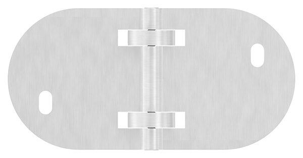 Wandbefestigung für Geländerpfosten als Ecke, Platte 304x150x10mm, mit 2x 25x14mm Langloch, mit 2 Spannringen, Wandabstand: 67,24mm, für Rohr 42,4mm, passend zu 60201-240, V2A