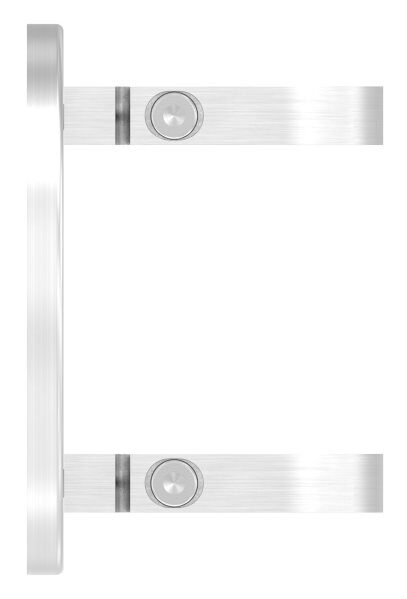 Wandbefestigung für Geländerpfosten, Platte 150x10mm, mit 2x 20x14mm Langloch, mit 2 Spannringen, Wandabstand: 45mm, für Rohr 48,3mm, V2A