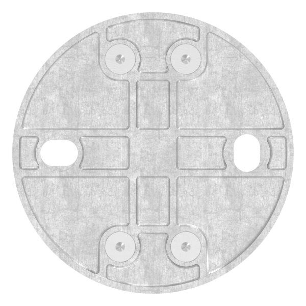 Wandbefestigung für Geländerpfosten, Platte 150x10mm, mit 2x 20x14mm Langloch, mit 2 Spannringen, Wandabstand: 45mm, für Rohr 48,3mm, V2A