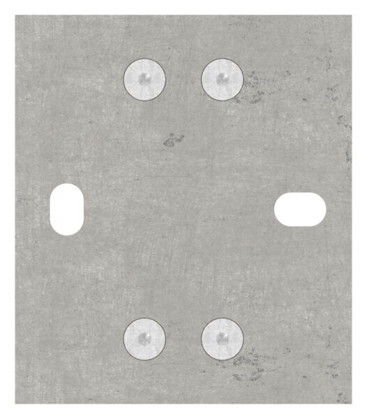 Wandbefestigung für Geländerpfosten, Platte 130x150x8mm, mit 2x 20x13mm Langloch, mit 2 Spannringen, Wandabstand: 47mm, für Rohr 40x40mm, V2A