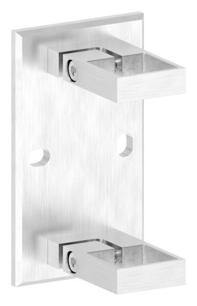 Wandbefestigung für Geländerpfosten, Platte 160x90x8mm, mit 2x 14,5x11mm Langloch, mit 2 Spannringen, Wandabstand: 47mm, für Rohr 40x40mm, V2A