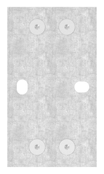 Wandbefestigung für Geländerpfosten, Platte 160x90x8mm, mit 2x 14,5x11mm Langloch, mit 2 Spannringen, Wandabstand: 47mm, für Rohr 40x40mm, V2A