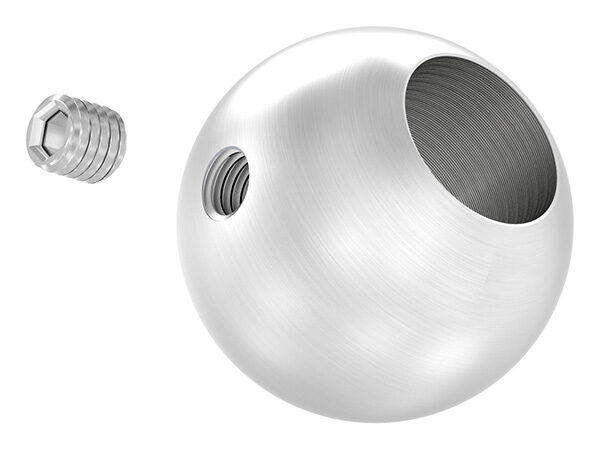 Vollkugel, Ø 25mm, mit Durchgangsbohrung 12,2mm und seitlicher Madenschraube M5, geschliffen, V2A