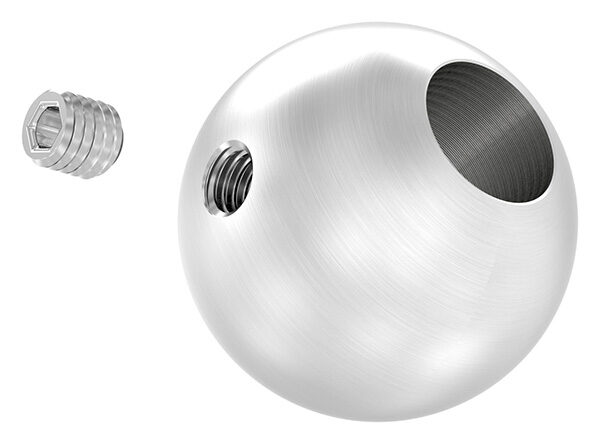 Vollkugel, Ø 30mm, mit Durchgangsbohrung 12,2mm und seitlicher Madenschraube M6, geschliffen, V2A