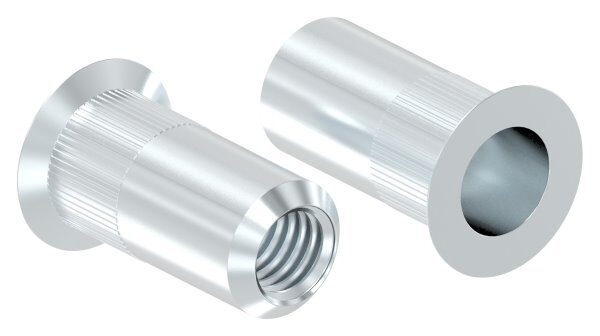 Blind-Einnietmutter M5 mit kleinem Senkkopf, metrisch,  verzinkt
benötigter BohrØ 7,0mm
max. Wandstärke vom Rohr 0,5 - 3,0mm
max. Anzugsdrehmoment 5,0 Nm