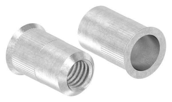 Blind-Einnietmutter M5 mit kleinem Senkkopf, metrisch, Edelstahl V2A
benötigter BohrØ 7,0mm
max. Wandstärke vom Rohr 0,5 - 3,0mm
max. Anzugsdrehmoment 10,4Nm