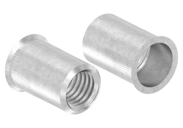 Blind-Einnietmutter M10 mit kleinem Senkkopf, metrisch, Edelstahl V2A, VPE mit 250 Stück
benötigter BohrØ 13,0mm
max. Wandstärke vom Rohr 0,8 - 3,5mm
max. Anzugsdrehmoment 32,0Nm