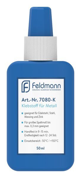 Sofortklebstoff für Edelstahl flüssig für Edelstahl, 50ml Tube, Einsatzbereich -50° / +150°, max. Spaltmaß 0,30mm, Handfestigkeit: Messing: 3 - 5 min, Zink: 8 - 12 min, Stahl: 9 - 15 min, Aushärtezeit: 12 - 24 Stunden