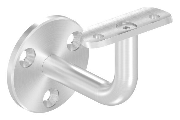 Handlaufhalter ohne Kabeldurchführung ohne Kabelführung, jedoch passend zu Halter mit Kabelführung, mit  Anschlussplatte für Rohr 42,4mm, Ronde 60x5mm, Bügel Ø 14mm, Wandabstand bis Mitte Handlauf 75mm, 3x6,5mm Bohrungen gesenkt, V2A