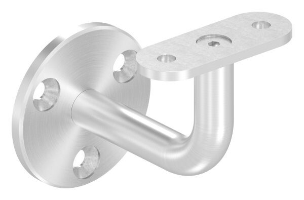 Handlaufhalter ohne Kabeldurchführung ohne Kabelführung, jedoch passend zu Halter mit Kabelführung, mit gerader Anschlussplatte, Ronde 60x5mm, Bügel Ø 14mm, Wandabstand bis Mitte Handlauf 75mm, 3x6,5mm Bohrungen gesenkt, V4A