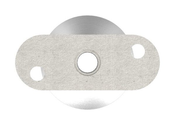 Rohrabschlussstopfen mit Stift und Handlaufanschlussplatte aus einem Teil, hohl, für LED Handlauf, für Rohr 42,4x2,5mm, Stift Ø 14mm, innen Ø 9mm hohl, Handlaufanschlussplatte flach mit versetzten Bohrungen, H: 80,5mm, V4A
