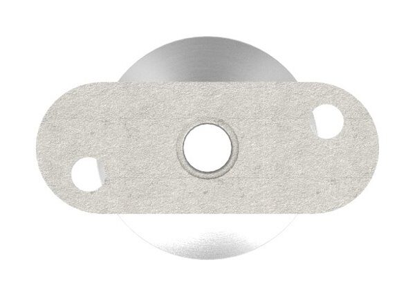 Rohrabschlussstopfen mit Stift und Handlaufanschlussplatte aus einem Teil, hohl, für LED Handlauf, für Rohr 42,4x2,0mm, Stift Ø 14mm, innen Ø 9mm hohl, Handlaufanschlussplatte flach mit versetzten Bohrungen, H: 80,5mm, V4A