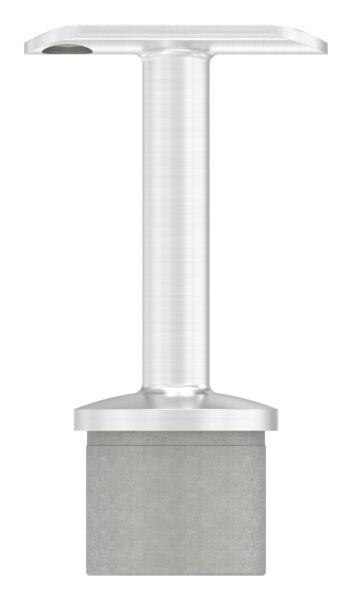 Rohrabschlussstopfen mit Stift und Handlaufanschlussplatte aus einem Teil, für Rohr 42,4x2,5mm, zum Einkleben, Stift Ø 14mm, Handlaufanschlussplatte für Rohr 42,4mm mit versetzten Bohrungen, H: 80mm, V4A