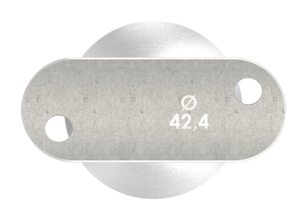 Rohrabschlussstopfen mit Stift und Handlaufanschlussplatte aus einem Teil, für Rohr 42,4x2,5mm, zum Einkleben, Stift Ø 14mm, Handlaufanschlussplatte für Rohr 42,4mm mit versetzten Bohrungen, H: 80mm, V4A