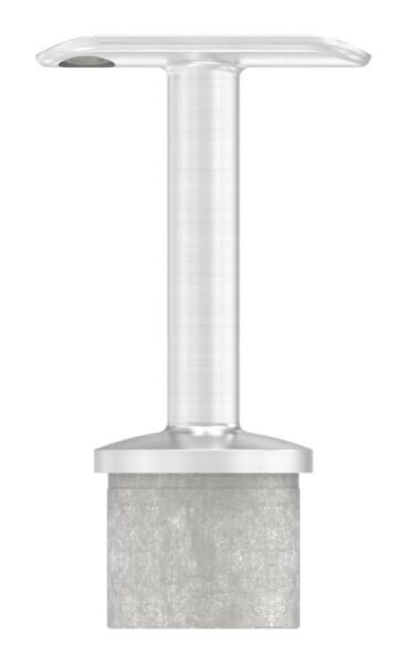 Rohrabschlussstopfen mit Stift und Handlaufanschlussplatte aus einem Teil, hohl, für LED Handlauf, für Rohr 42,4x2,5mm, Stift Ø 14mm, innen Ø 9mm hohl, Handlaufanschlussplatte für Rohr 42,4mm mit versetzten Bohrungen, H: 80,5mm, V4A