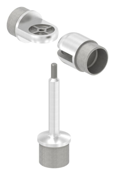 Rohrabschlussstopfen mit Stift und Gelenkstück, beides für Rohr 42,4x2,0mm, zum Einkleben/Einschweißen, Stift Ø 14mm, H: 80mm, V2A