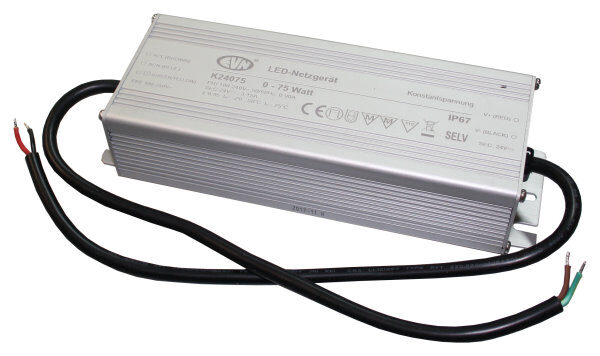LED Netzgerät 24VDC mit 0 - 75W, IP67 für den Innen- und Außenbereich geeignet bis zu 18 LED-Module möglich