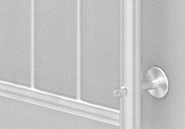 Wandbefestigung zu den französischen Balkonen für Rundrohr 42,4mm (Ronde + Distanzhülse + Ausgleichsstück)
Wandabstand 49mm